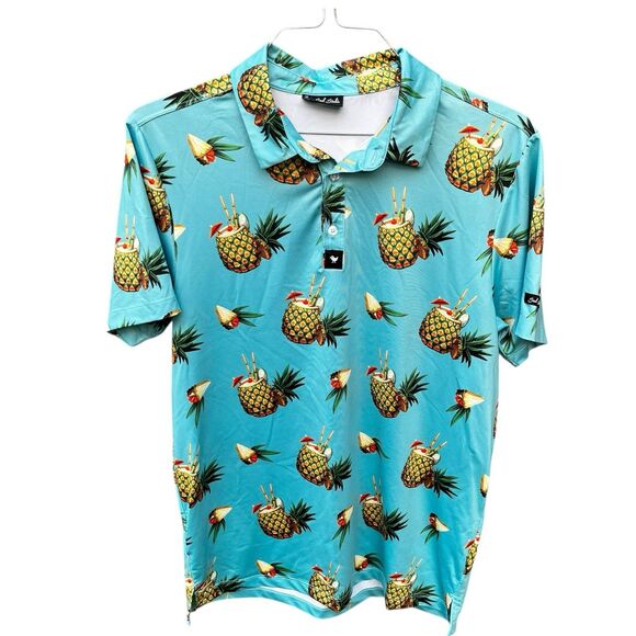 Bad Birdie Men's M Golf Polo Pina Colada Pineapple Print Short Sleeve Tropical - Picture 1 of 12